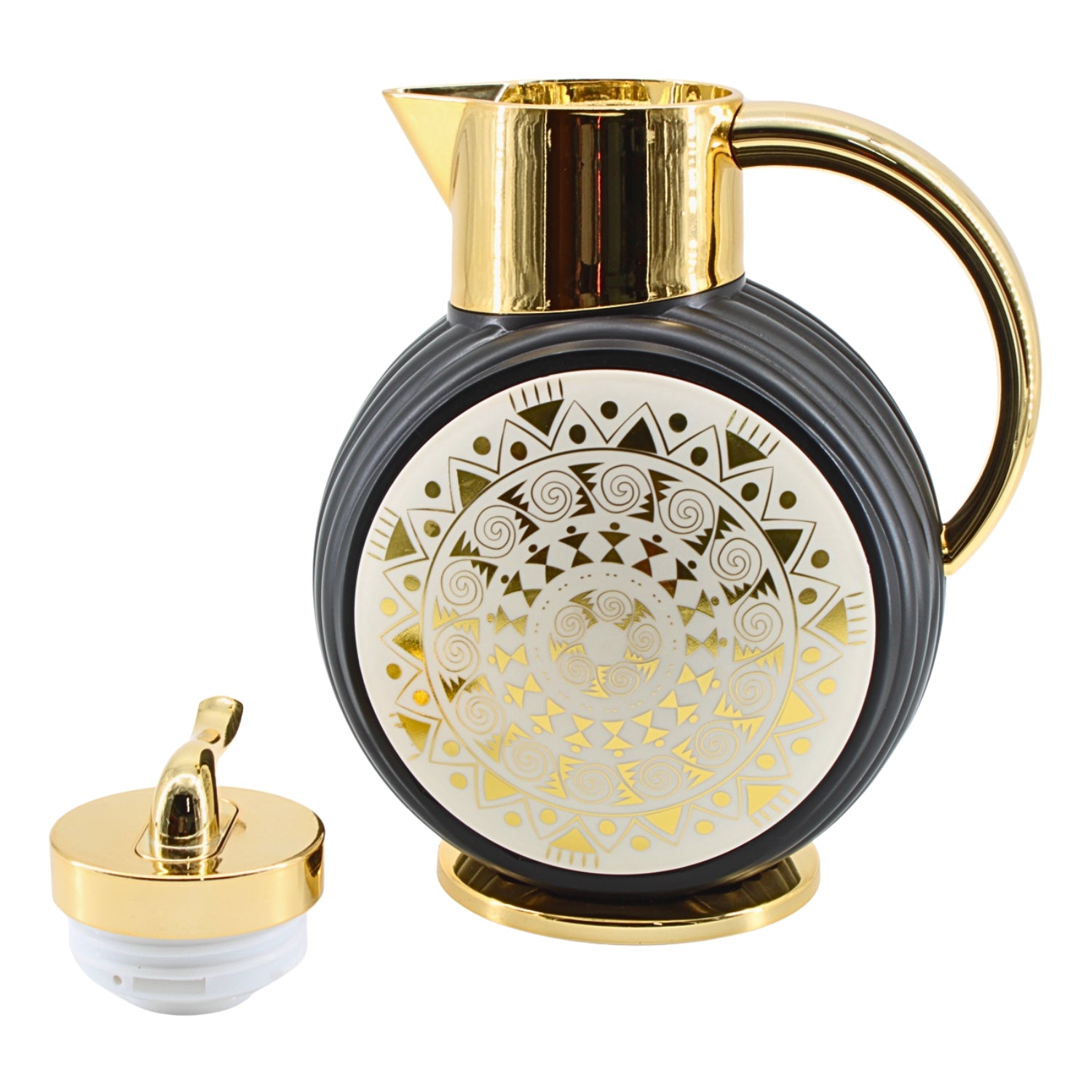 Majlis Mosaic Round Vacuum Jug Flask Black & Gold 1L
