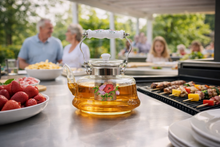 Floral Glass Tea Kettle with Ceramic Handle & Stainless Steel Infuser - 1400ml