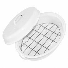 15" Oval Covered Roaster with Metal Grate - Ivory| Oven-Safe Non-Stick Bakeware