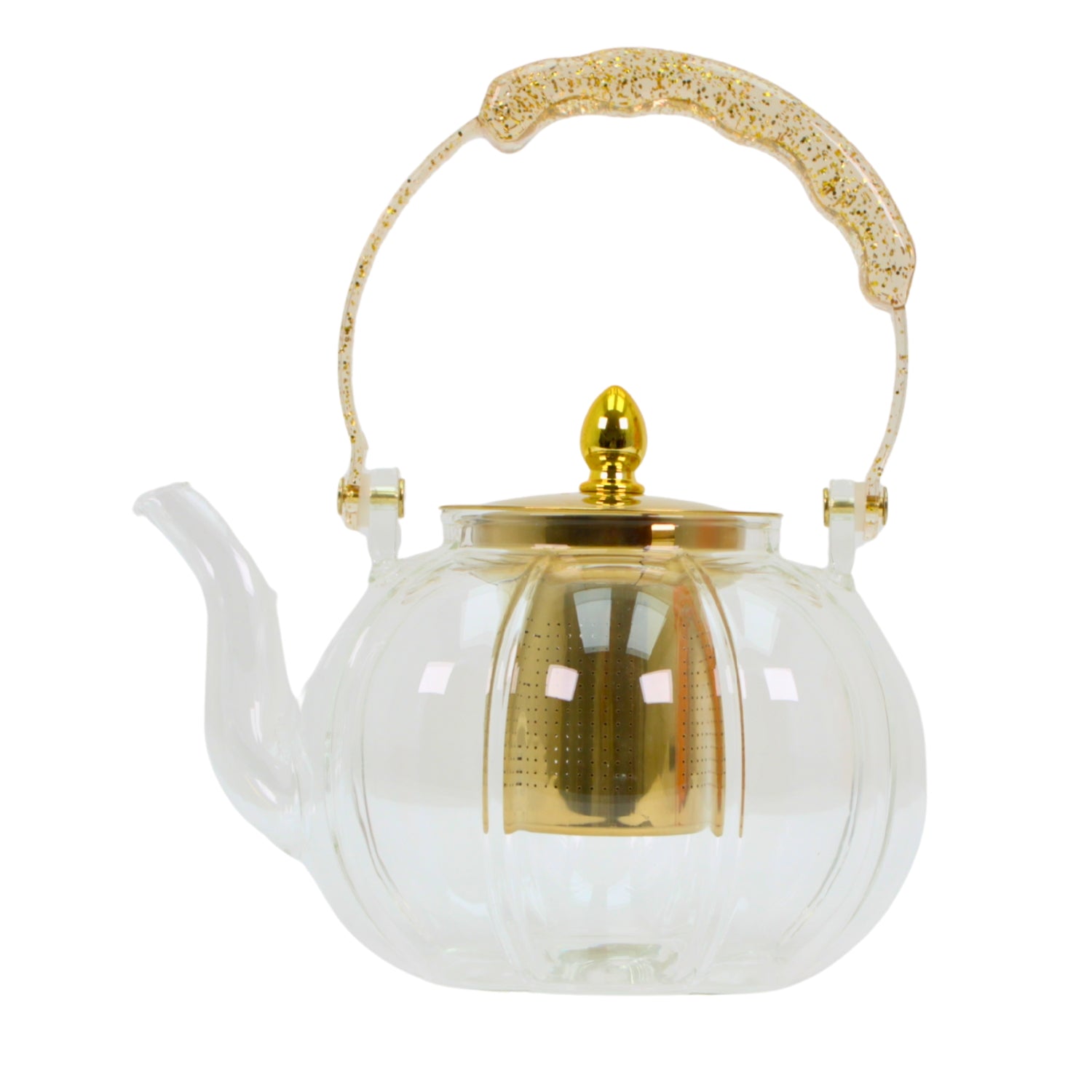 Clear Glass Tea Kettle with Gold Infuser & Glitter Handle - 1.2L