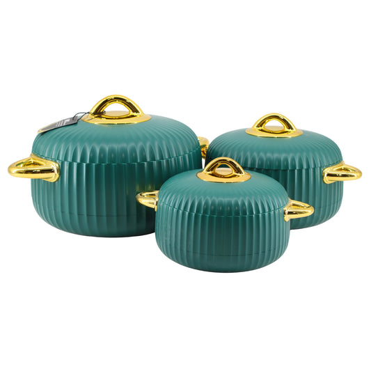 Premium Green Insulated Casserole Set with Gold Handles - 1L, 2L & 3.5L