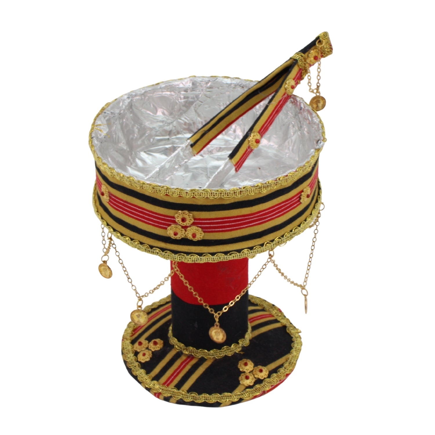 Traditional San'ani Decorated Steel Charcoal Holder 6.5" x 5.25" Gold-Black