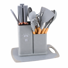 Multi-Function Silicone Kitchen Utensil & Knife Storage Set with Cutting Board - Light Gray
