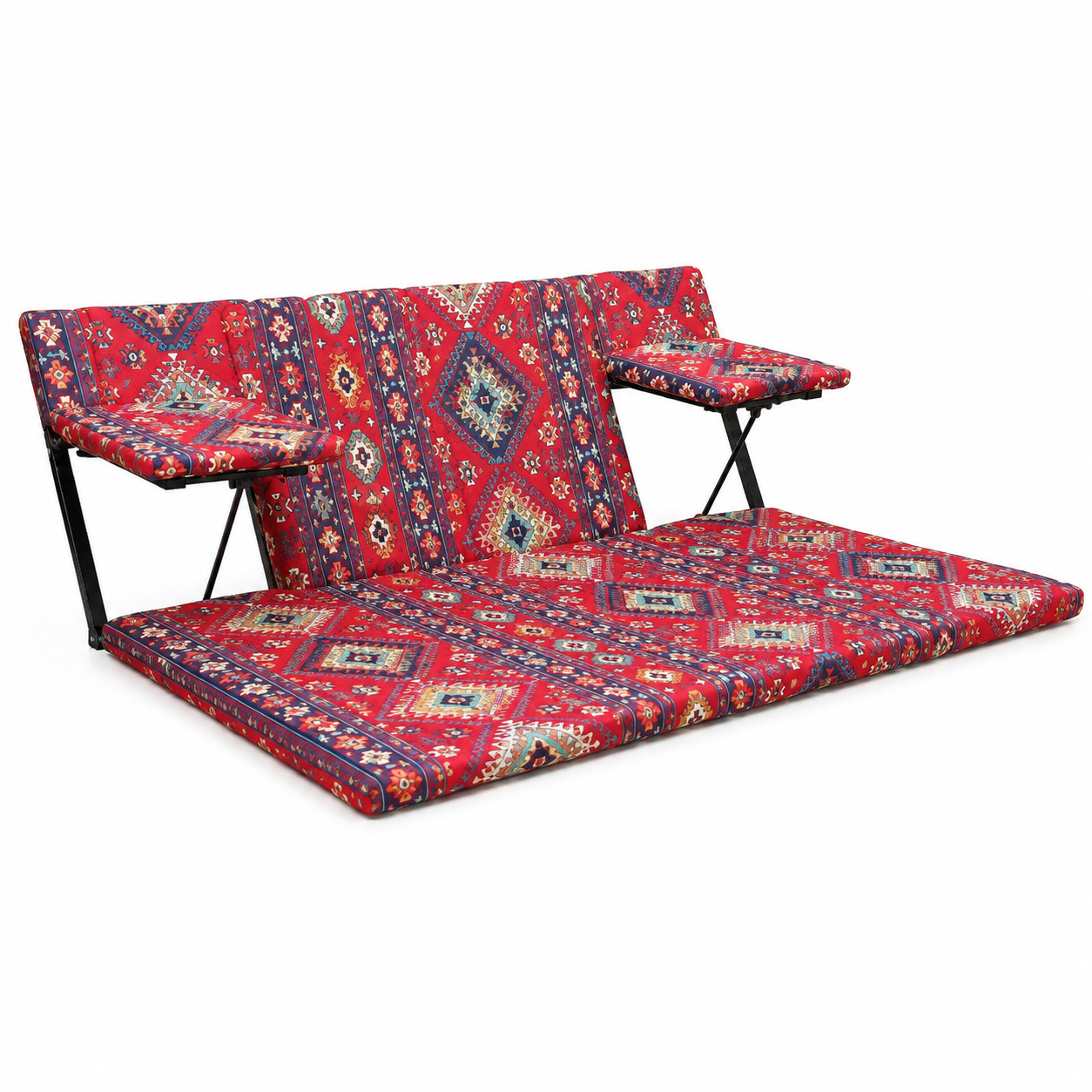 2-Person Foldable Arabian Majlis Floor Seat | Outdoor Cushion with Dual Side Armrests - Red