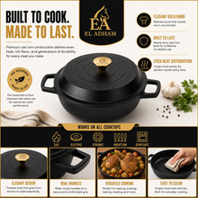 Enameled Round Shallow Cast Iron Roaster Casserole Pan - 4.5L - 11.5"