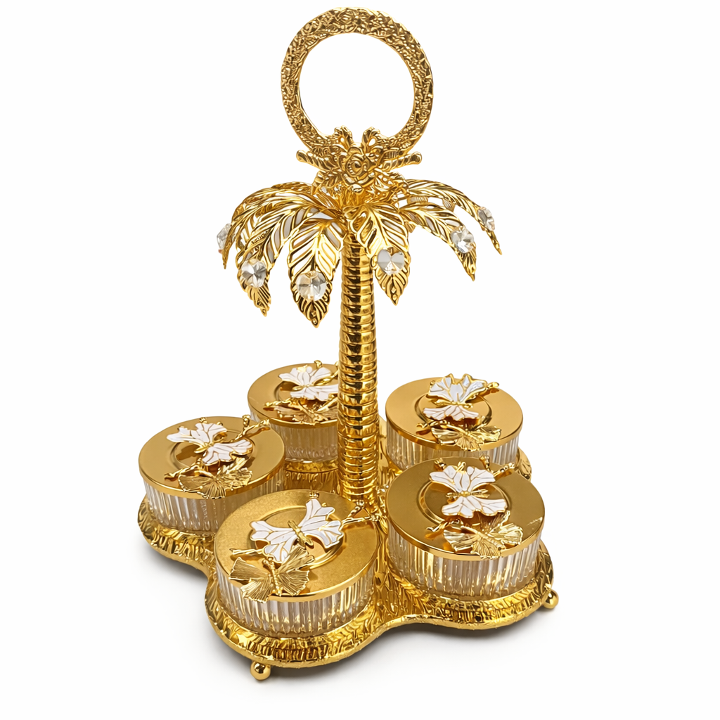 Luxury Gold Palm Tree Spice Jar Set with Stand