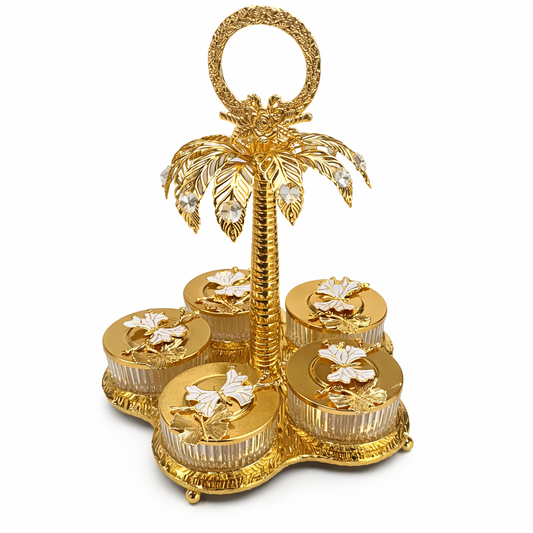 Luxury Gold Palm Tree Spice Jar Set with Stand