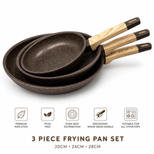 Granite Nonstick Frying Pan Set with Wood Grain Handles- Brown