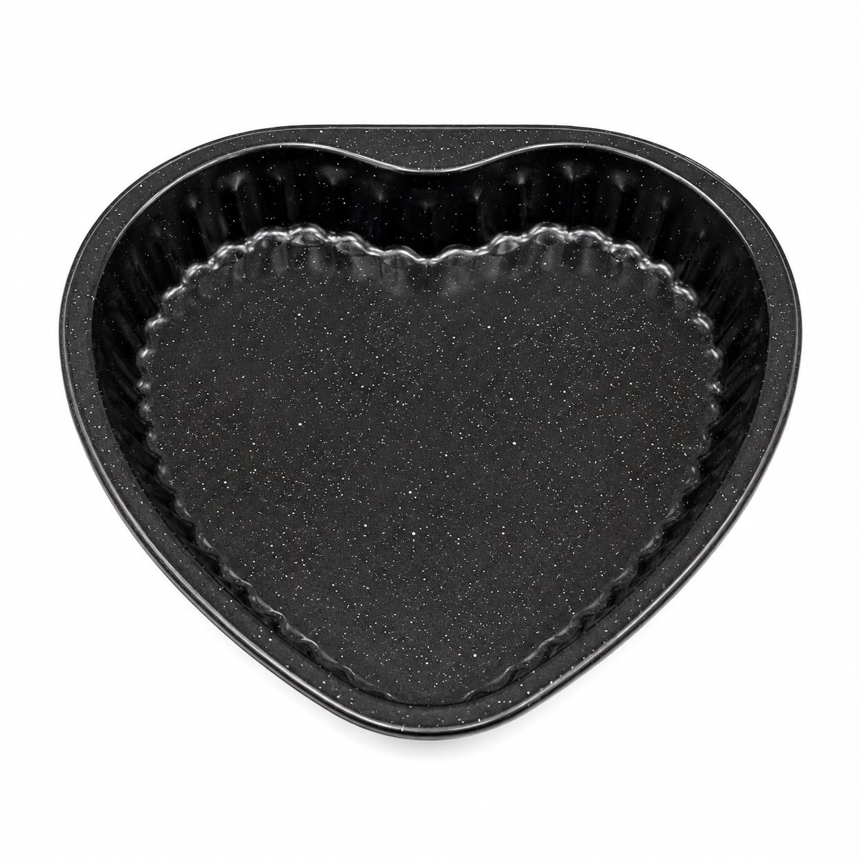 Heart-Shaped Fluted Baking Pan – Black Speckled Heart Cake, Tart & Dessert Mold with Scalloped Interior