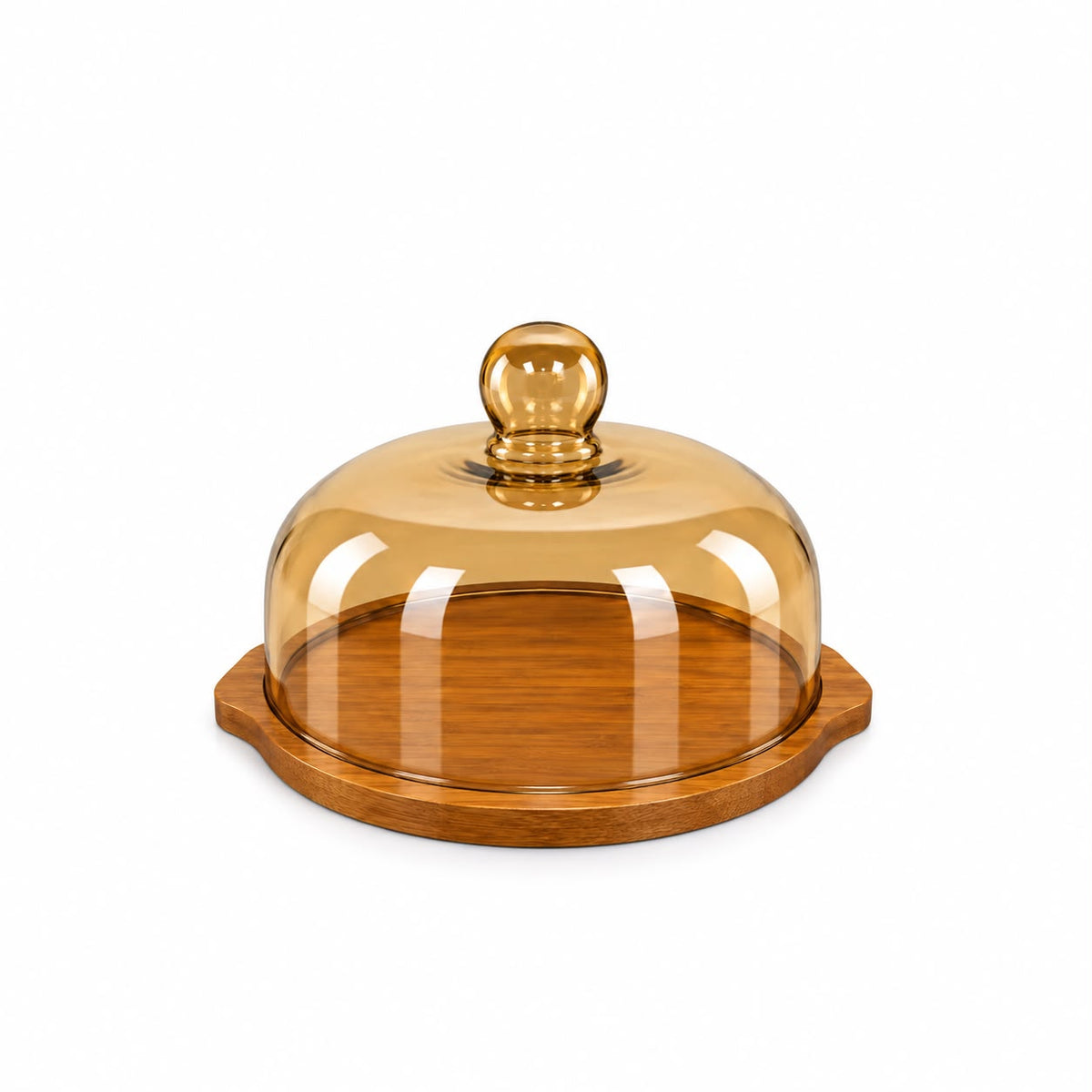 Large Round Wooden Dessert Server with Amber-Tinted Dome Cover – Covered Cake, Pastry & Dessert Display