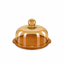 Large Round Wooden Dessert Server with Amber-Tinted Dome Cover – Covered Cake, Pastry & Dessert Display