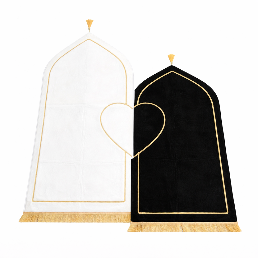 His and Hers White-Black Anti-Slip Padded Prayer Mat