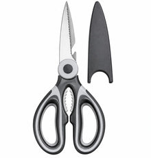 8-Inch Stainless Steel Multi-Purpose Kitchen Scissors with Protective Blade Cover – Black & Gray