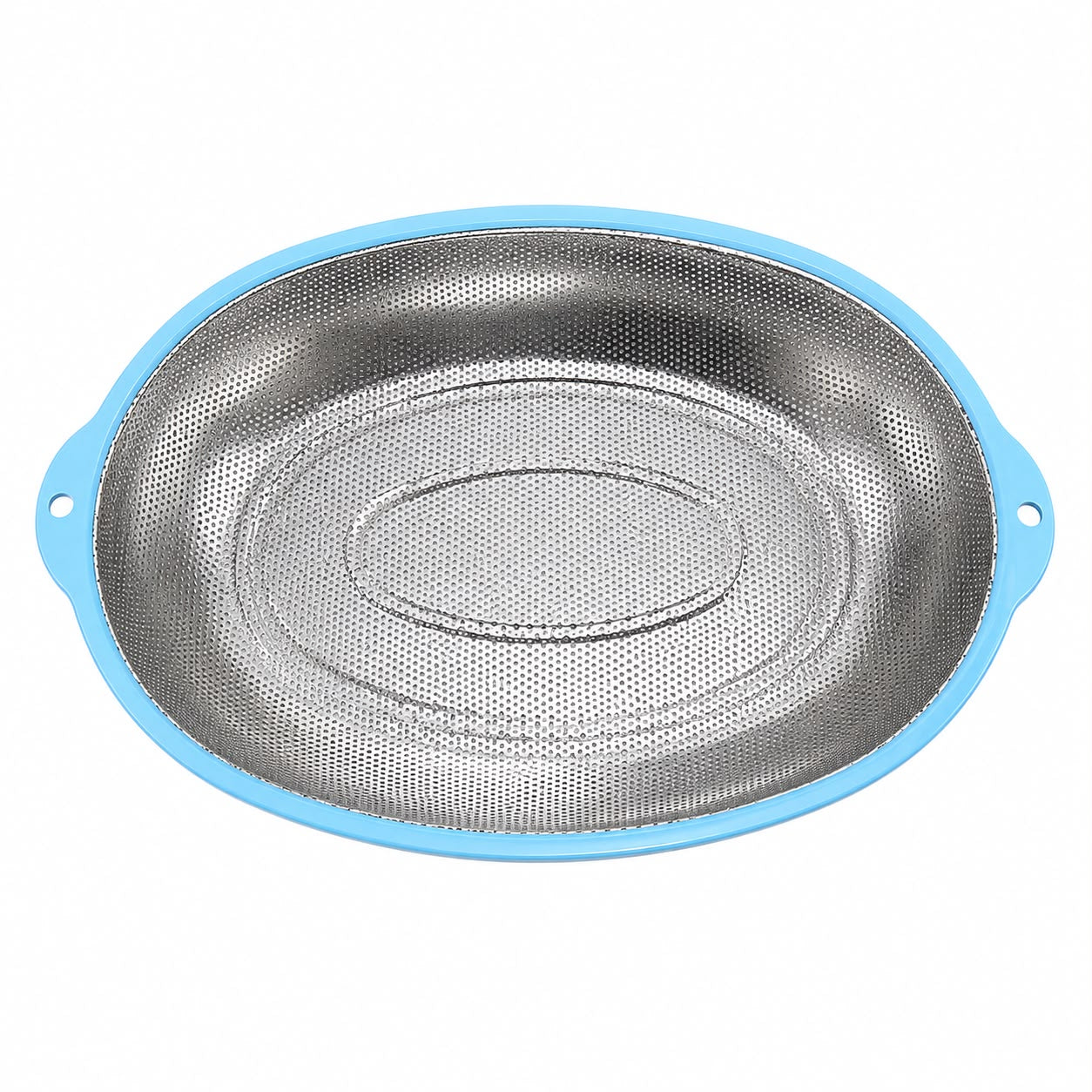 Stainless Steel Oval Mesh Strainer with Blue Color& Handles – Kitchen Colander for Washing, Draining & Rinsing Fruits and Vegetables