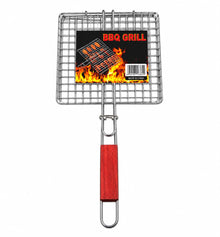 Medium Rectangular BBQ Grill Basket with Long Wooden Handle – Wire Mesh Grilling Basket, 15.25" x 8.5"