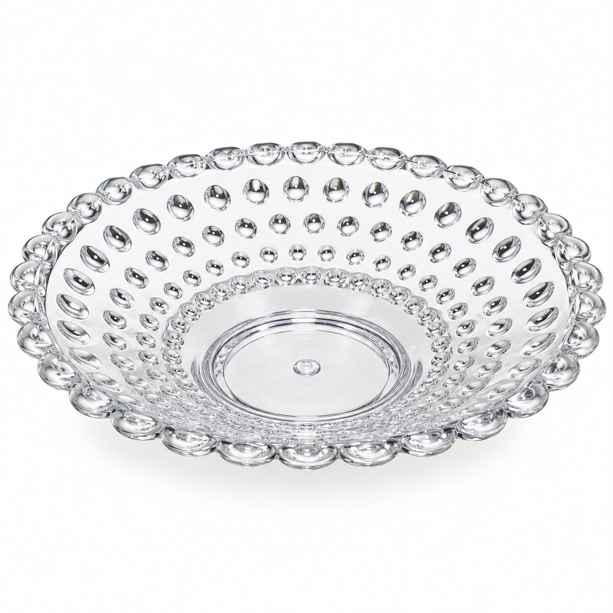 Clear Bubble-Design Serving Bowl with Decorative Beaded Rim – Large Fruit, Candy & Dessert Bowl, 13.75"