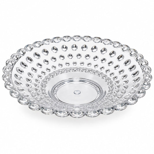 Clear Bubble-Design Serving Bowl with Decorative Beaded Rim – Large Fruit, Candy & Dessert Bowl, 13.75"