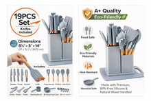 Multi-Function Silicone Kitchen Utensil & Knife Storage Set with Cutting Board - Light Gray