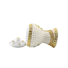 Medium White-Gold Traditional Clay Incense Burner - Beige Abstract Design