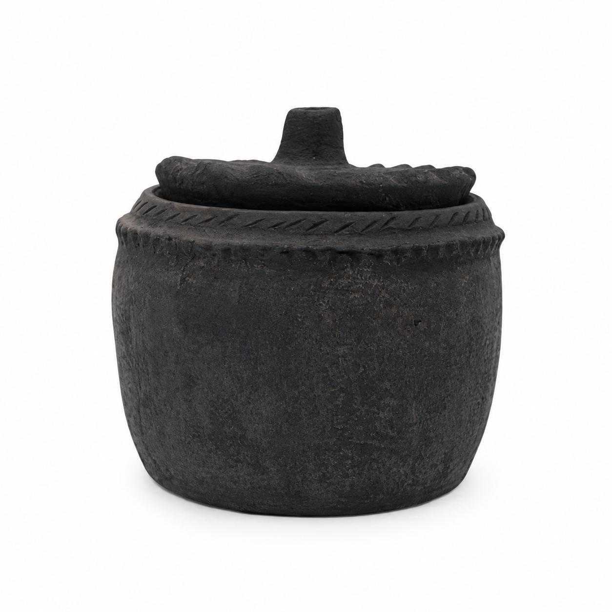Authentic Yemeni Ferni Clay Cooking Pot with Lid , Black , Handcrafted - Small