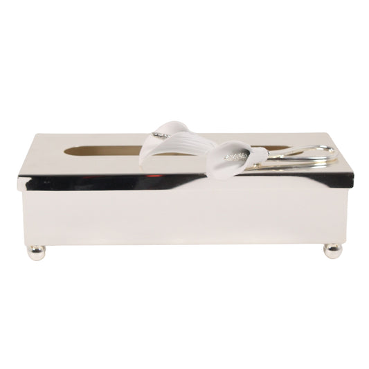 Luxury Stainless Steel Tissue Box Cover-Decarative Holder with Floral Accent (Silver)