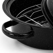 15" Oval Covered Roaster with Metal Grate - Black | Oven-Safe Non-Stick Bakeware