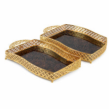Luxury Black & Gold Glass Serving Tray Set - 2PC Gold Mosaic