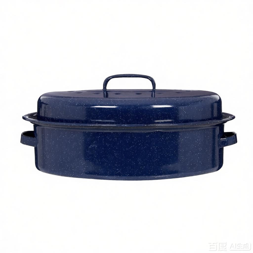 13" Oval Covered Roaster with Metal Grate - Navy Blue | Oven-Safe Non-Stick Bakeware