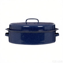 13" Oval Covered Roaster with Metal Grate - Navy Blue | Oven-Safe Non-Stick Bakeware