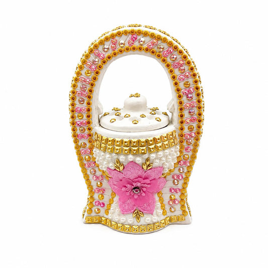 Elegant Handmade Bakhoor Incense Burner with Handle - Pink Flower