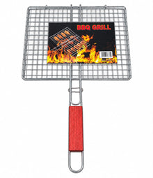 Large Rectangular BBQ Grill Basket with Long Wooden Handle – Wire Mesh Grilling Basket, 17.75" x 11.25"