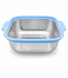 Stainless Steel Square Mesh Strainer with Color-Coated Handles – Kitchen Colander for Washing, Draining & Rinsing Fruits and Vegetables