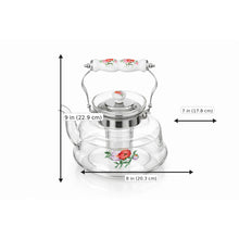 Floral Glass Tea Kettle with Ceramic Handle & Stainless Steel Infuser - 1400ml