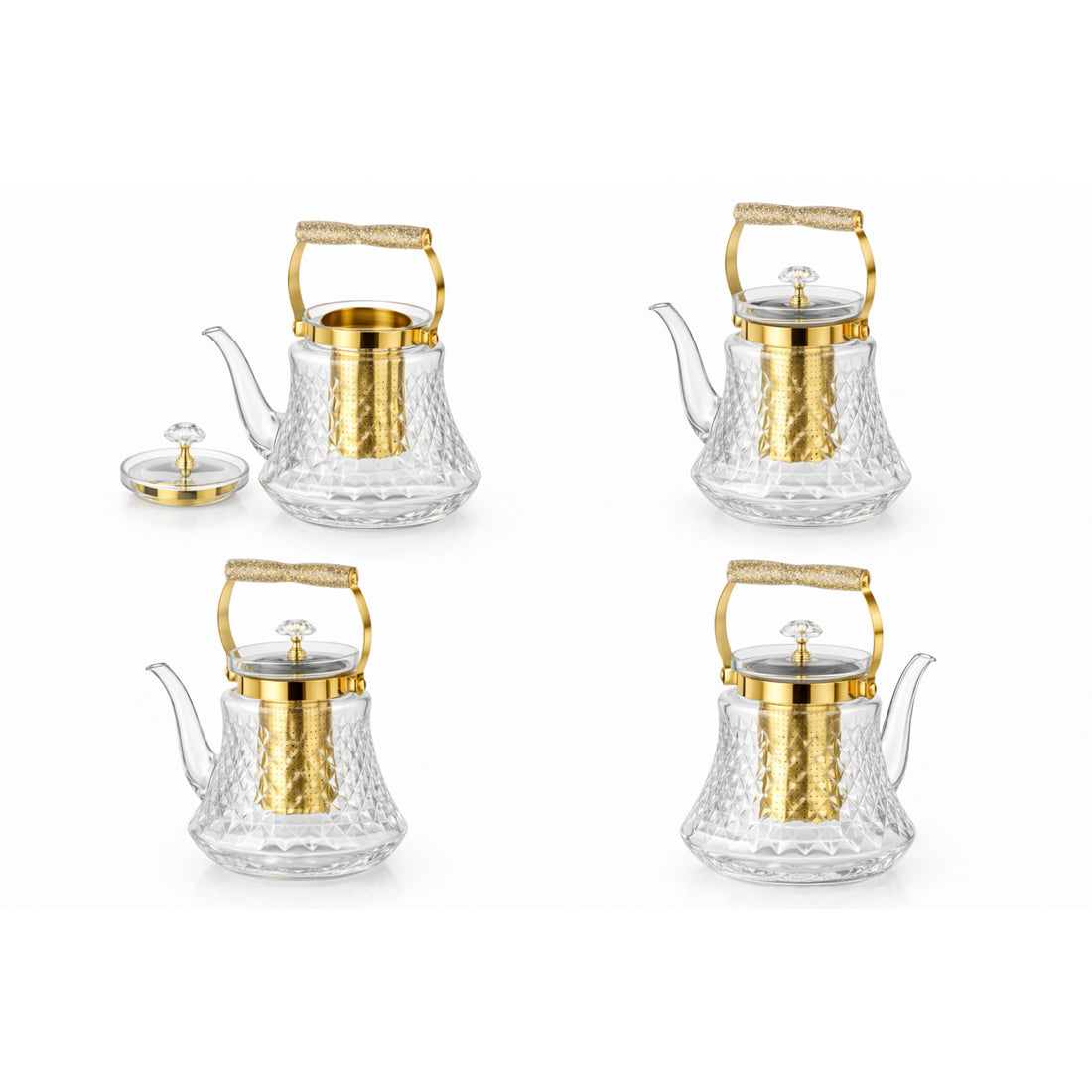 Premium Glass Teapot with Gold Accents & Stainless Steel Infuser - 1.5L