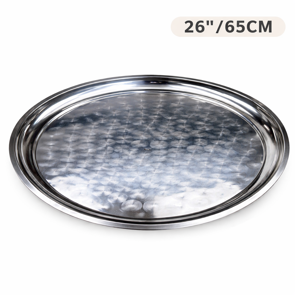Round Stainless Steel Seving Tray with Polished Finish for Serving Food 65CM, 26''