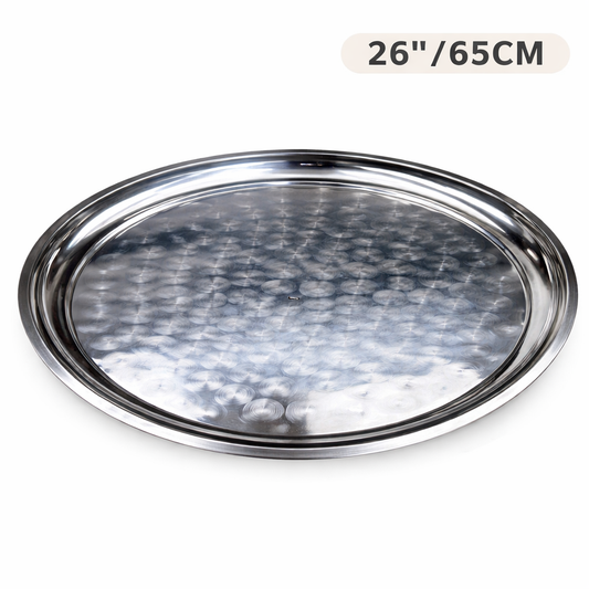 Round Stainless Steel Seving Tray with Polished Finish for Serving Food 65CM, 26''