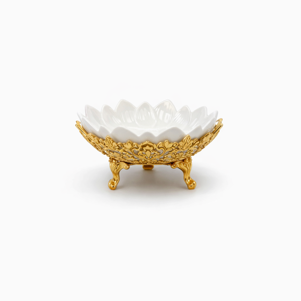 Luxury Lotus Porcelain Serving Bowl with Gold Decorative Frame