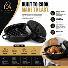 17" Oval Covered Roaster with Metal Grate - Black | Oven-Safe Non-Stick Bakeware