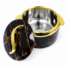 Luxury Black Marble Insulated Hot Pot Serving Bowls with Gold Accented Lid - Set of 3