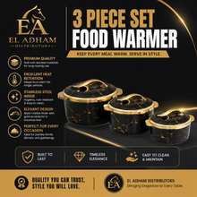 Luxury Black Marble Insulated Hot Pot Serving Bowls with Gold Accented Lid - Set of 3