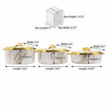 Luxury White Marble Insulated Hot Pot Serving Bowls with Gold Accented Lid - Set of 3