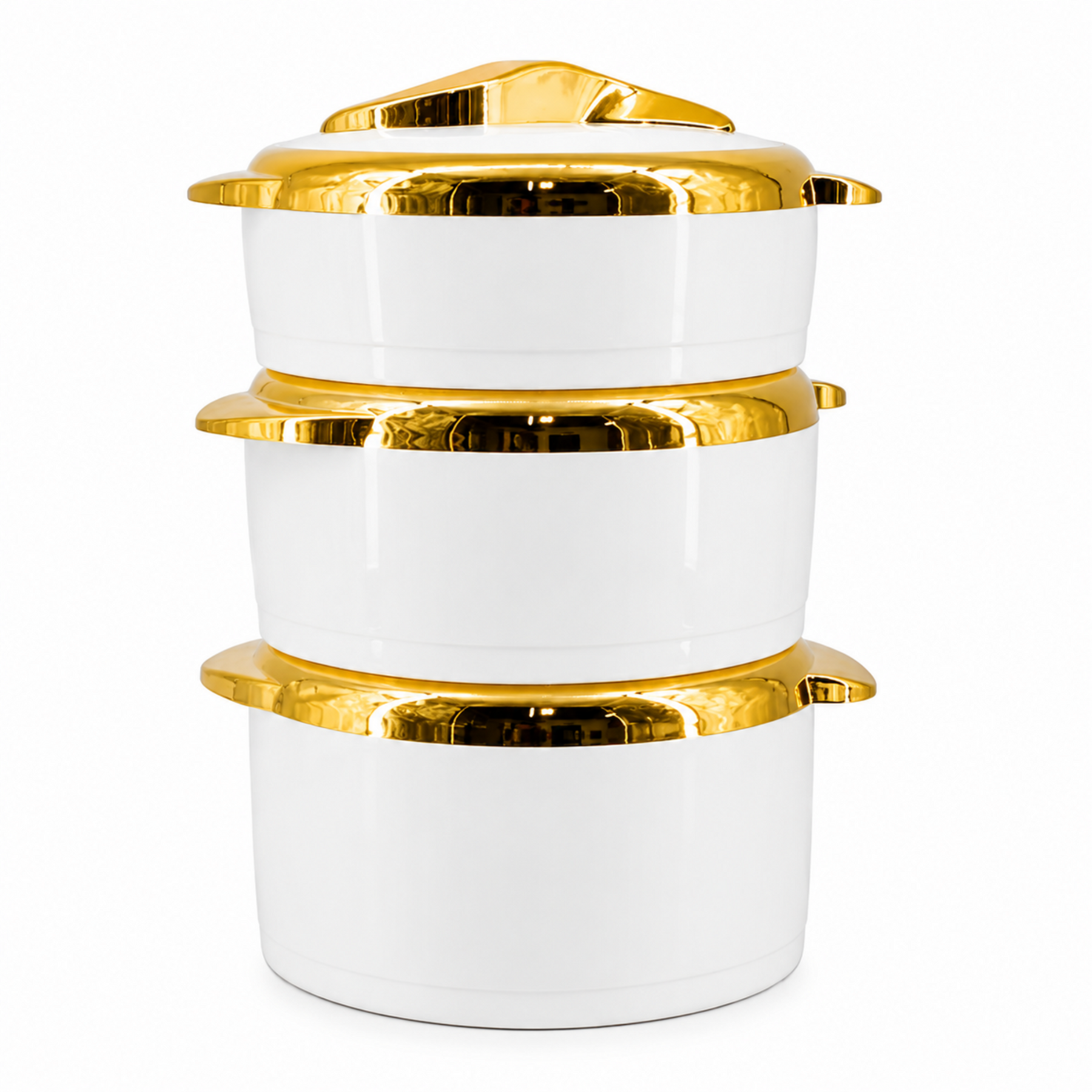 Luxury Insulated Hot Pot Serving Bowls with Gold Accented Lid - Set of 3