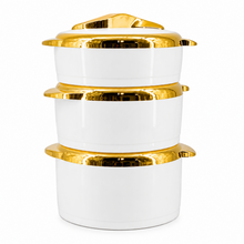 Luxury Insulated Hot Pot Serving Bowls with Gold Accented Lid - Set of 3