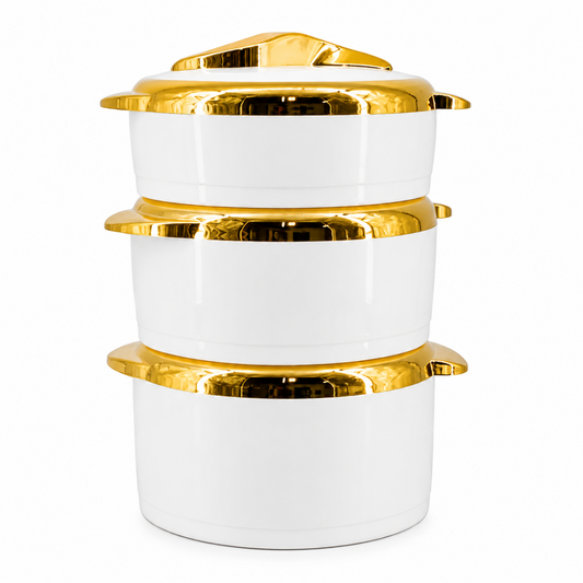 Luxury Insulated Hot Pot Serving Bowls with Gold Accented Lid - Set of 3