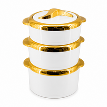 Luxury Insulated Hot Pot Serving Bowls with Gold Accented Lid - Set of 3