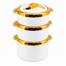 Luxury Insulated Hot Pot Serving Bowls with Gold Accented Lid - Set of 3