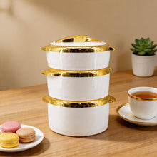 Luxury Insulated Hot Pot Serving Bowls with Gold Accented Lid - Set of 3