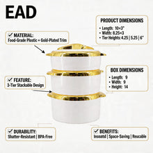 Luxury Insulated Hot Pot Serving Bowls with Gold Accented Lid - Set of 3
