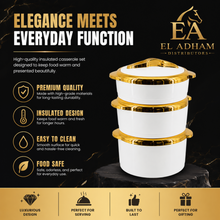 Luxury Insulated Hot Pot Serving Bowls with Gold Accented Lid - Set of 3