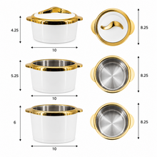 Luxury Insulated Hot Pot Serving Bowls with Gold Accented Lid - Set of 3